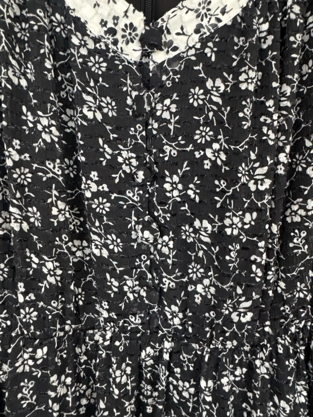 Madewell Black Floral Midi Dress Boho Cottagecore Flutter Sleeve Size 6 - Picture 3 of 10